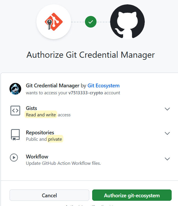 Страница авторизации Git Credential Manager на GitHub.com с кнопкой Authorize git-ecosystem